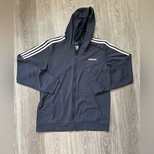Adidas Black Full Zip Hoodie with Signature Stripes L